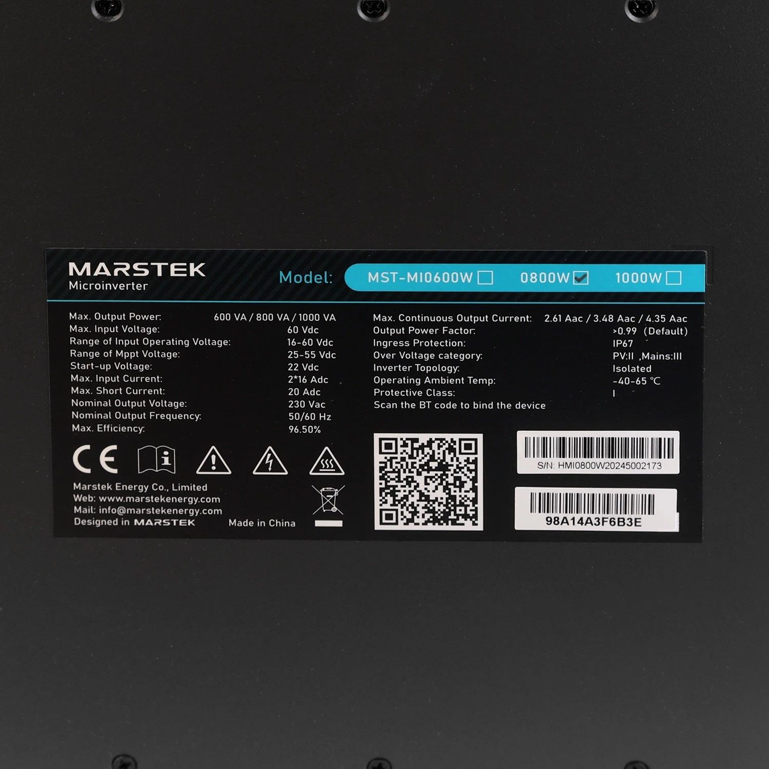 800 Watt MARSTEK SATURN-M800 Τρίτης Γενιάς Micro Inverter με Ρελέ προστασίας & WiFi+WiFi +AC Καλώδιο Σύνδεσης Schuko