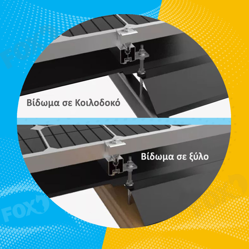 SolarFox Βάση Μεταλλικής Στέγης Σετ για 2 φωτοβολταϊκά Πάνελ πλάτους έως 115cm