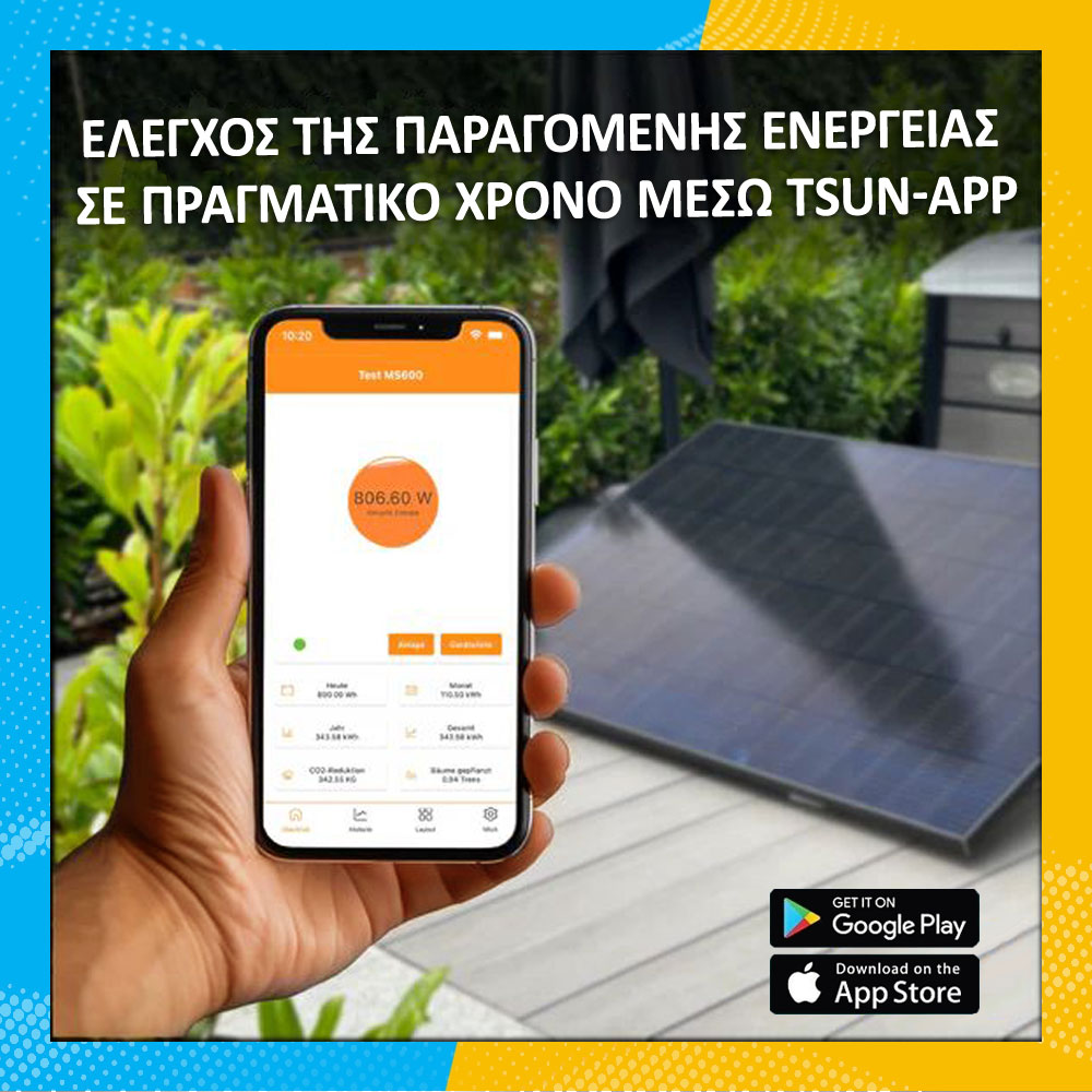 2000 Watt TSUN TSOL-MS2000 Balcony Νέας Γενιάς Micro Inverter με Ρελέ προστασίας & WiFi + AC Καλώδιο Σύνδεσης Schuko