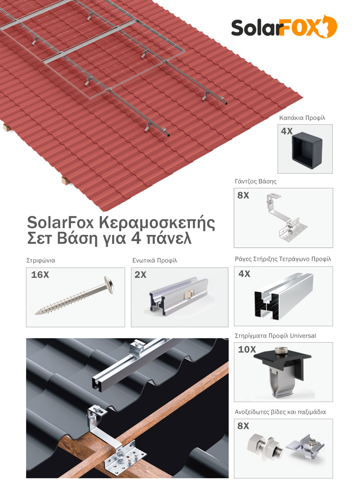 Βάση Κεραμοσκεπής Φωτοβολταικών Πάνελ